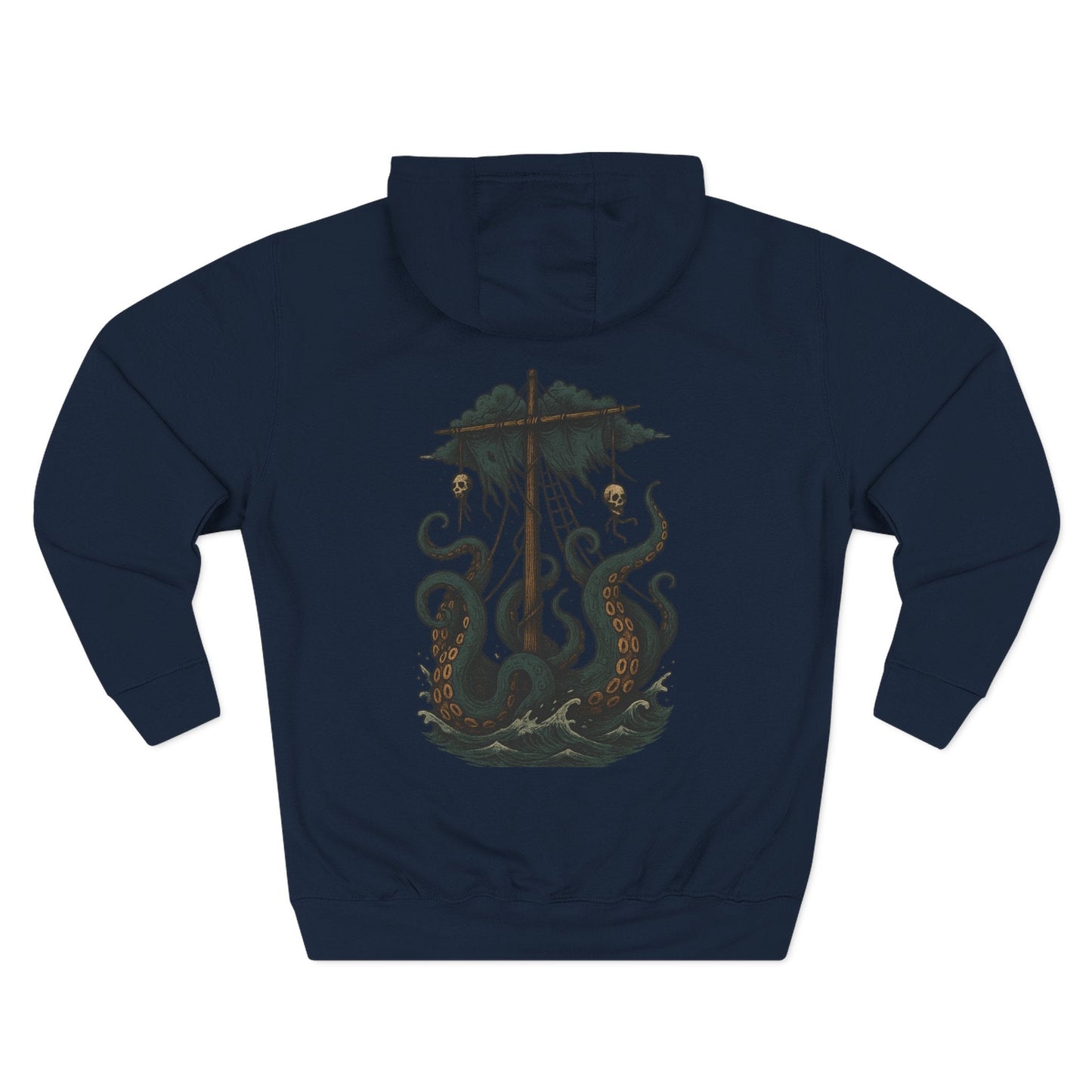 Kraken Inspired Fleece Hoodie, Artistic Hoodie, Nautical Clothing, Casual Wear, Gift for Ocean Lovers, Unique Graphic Hoodie - Fair Winds Clothing