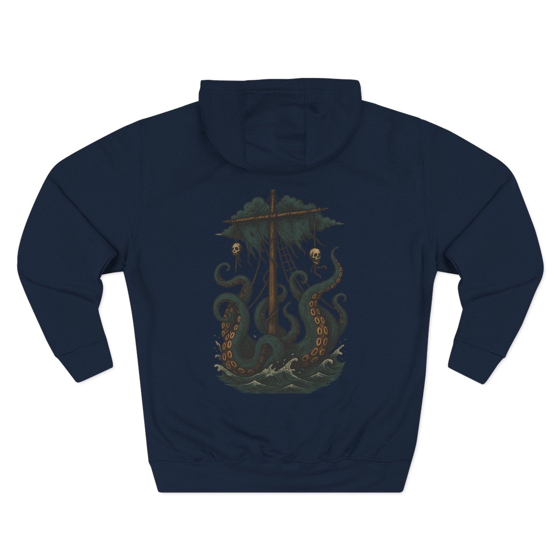Kraken Inspired Fleece Hoodie, Artistic Hoodie, Nautical Clothing, Casual Wear, Gift for Ocean Lovers, Unique Graphic Hoodie - Fair Winds Clothing