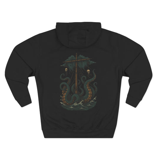 Kraken Inspired Fleece Hoodie, Artistic Hoodie, Nautical Clothing, Casual Wear, Gift for Ocean Lovers, Unique Graphic Hoodie - Fair Winds Clothing