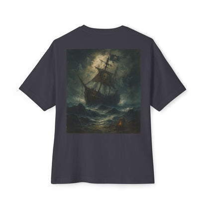 Oversized Tee - Dark Sailing Ship Print - Fair Winds Clothing