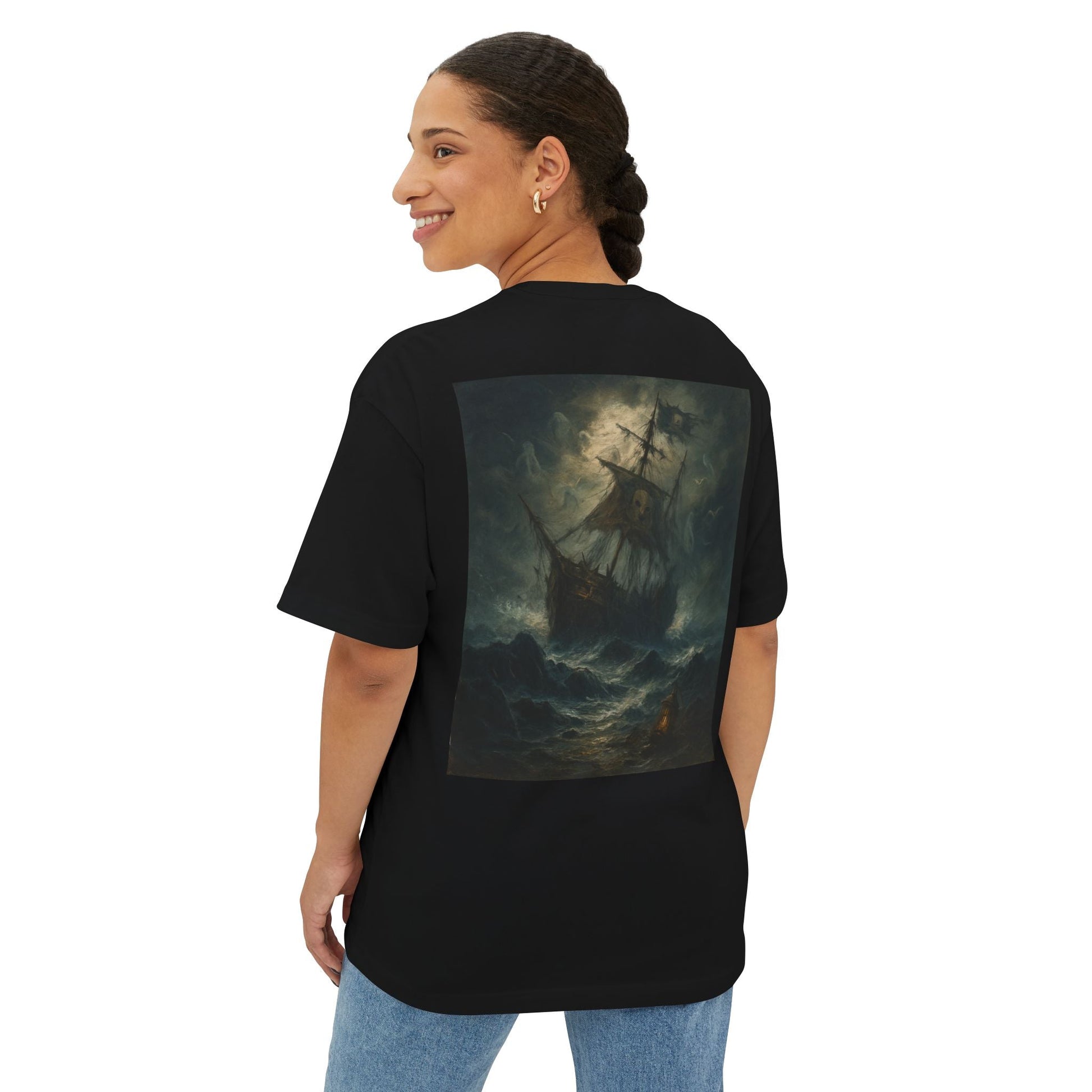 Oversized Tee - Dark Sailing Ship Print - Fair Winds Clothing