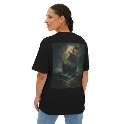 Oversized Tee - Dark Sailing Ship Print - Fair Winds Clothing