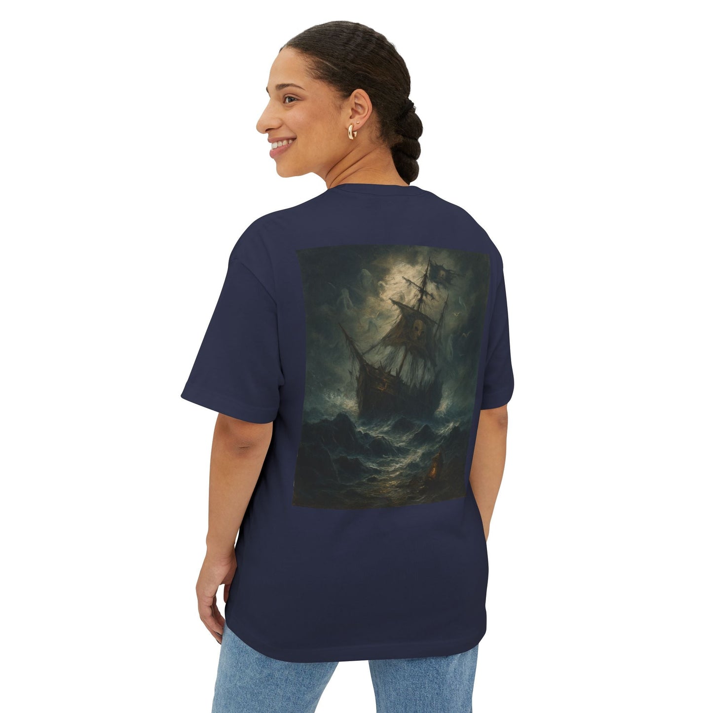 Oversized Tee - Dark Sailing Ship Print - Fair Winds Clothing