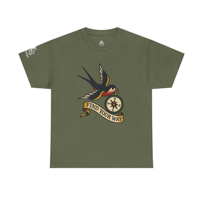 Tee Shirt Traditional Tattoo Flash Swallow Compass Unisex - Fair Winds Clothing