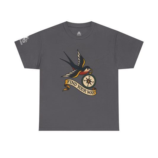 Tee Shirt Traditional Tattoo Flash Swallow Compass Unisex - Fair Winds Clothing